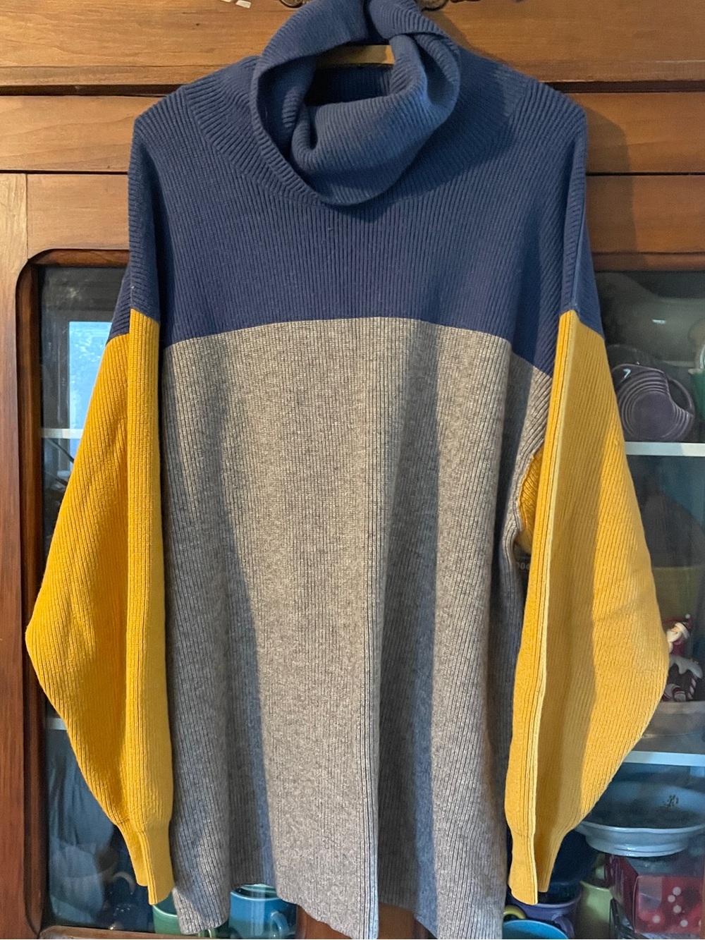 Free People Colorblock Turtleneck Sweater in Blue, Gray & Yellow